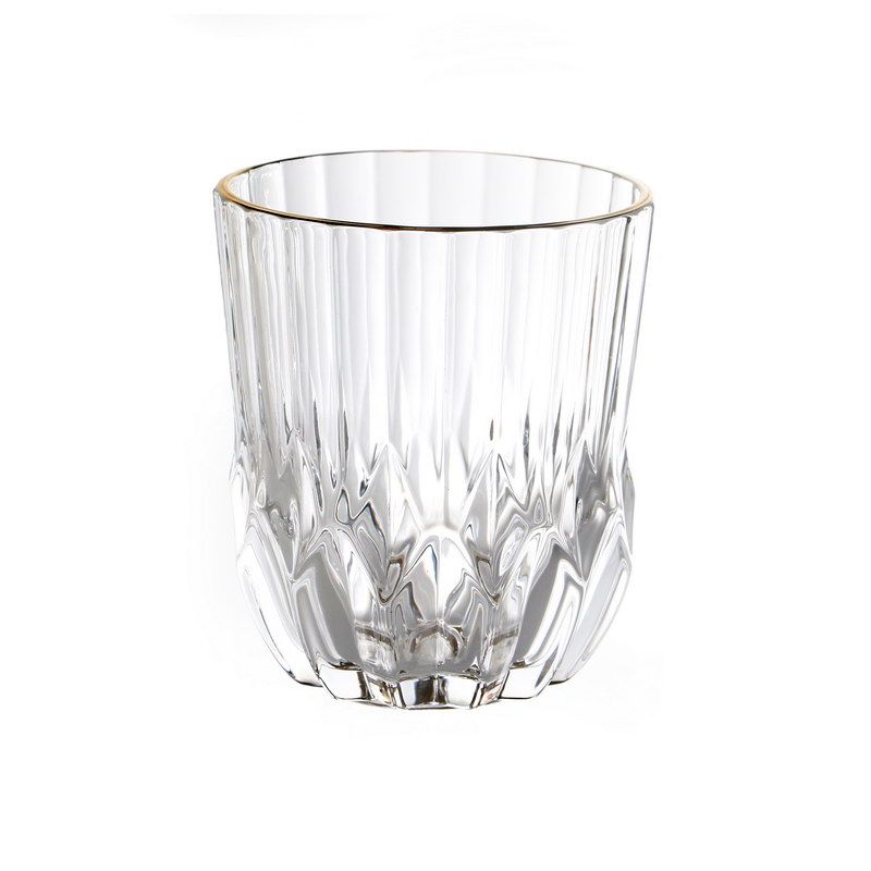 סט 6 כוס שתייה\ויסקי - זכוכית diamond שקופה 300 מ"ל פס זהב