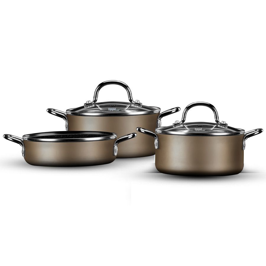 סט 5 חלקים - סיר 14 ס"מ, סיר 16 ס"מ, סוטאז' 16 ס"מ EVERYDAY+ MINI רוז גולד מטאלי