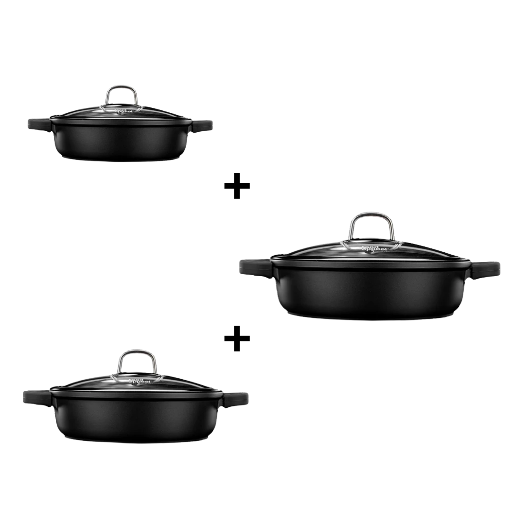 מארז סוטאז'ים - סט 6 חלקים - סוטאז' 28 ס"מ + סוטאז' 32 ס"מ + סוטאז' 36 ס"מ MARBLE CLASS שחור