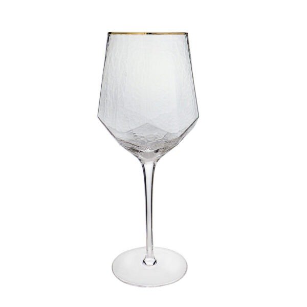 סט 6 כוס יין - שקופה צורת יהלום ופס זהב 570 מ”ל