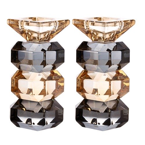 זוג פמוט - קריסטל זהב ושחור קוביות 14.5 ס"מ