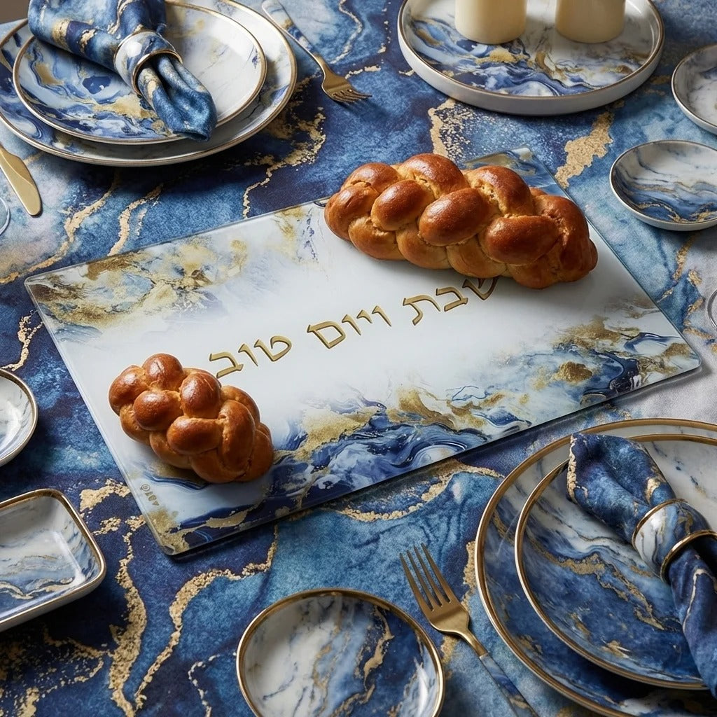 מגש חלה - זכוכית עבה בלתי שבירה 25X37 ס"מ שיש