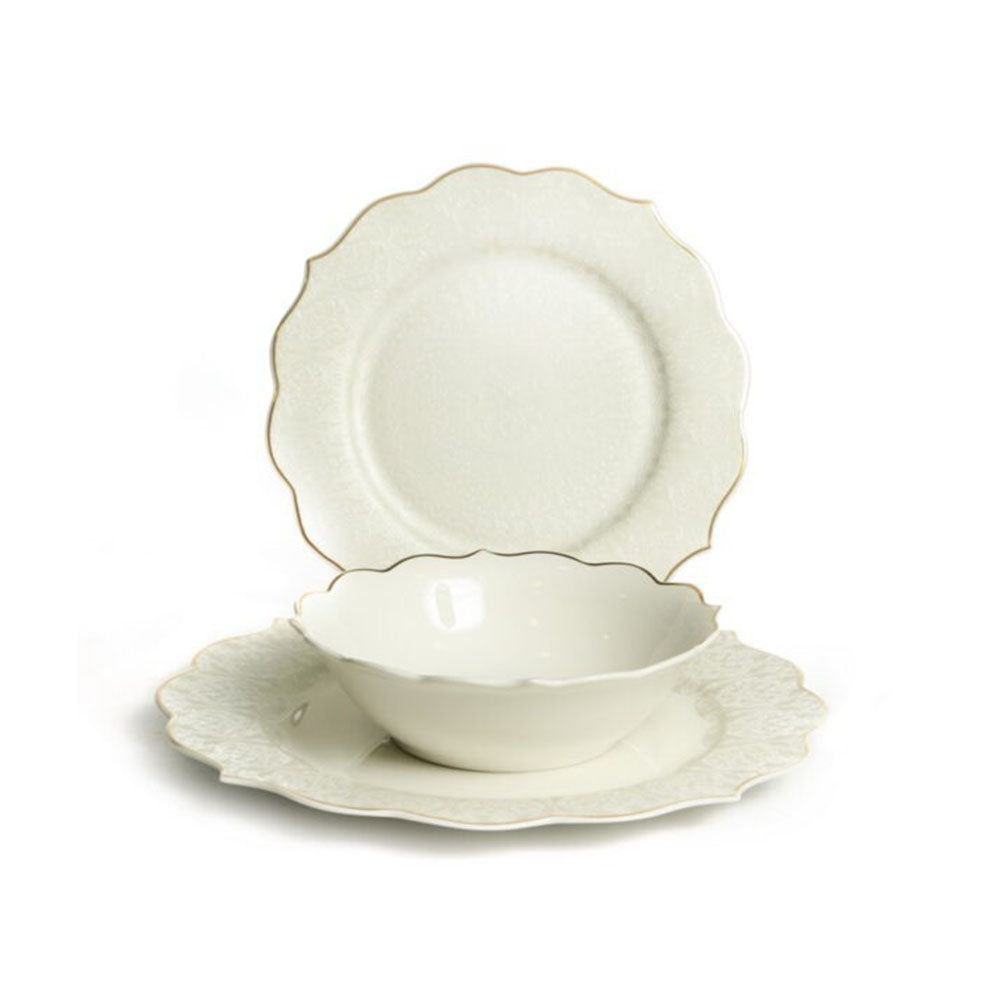 סט צלחות 18 חלקים - לבן זהב תחרה דגם VALERIE