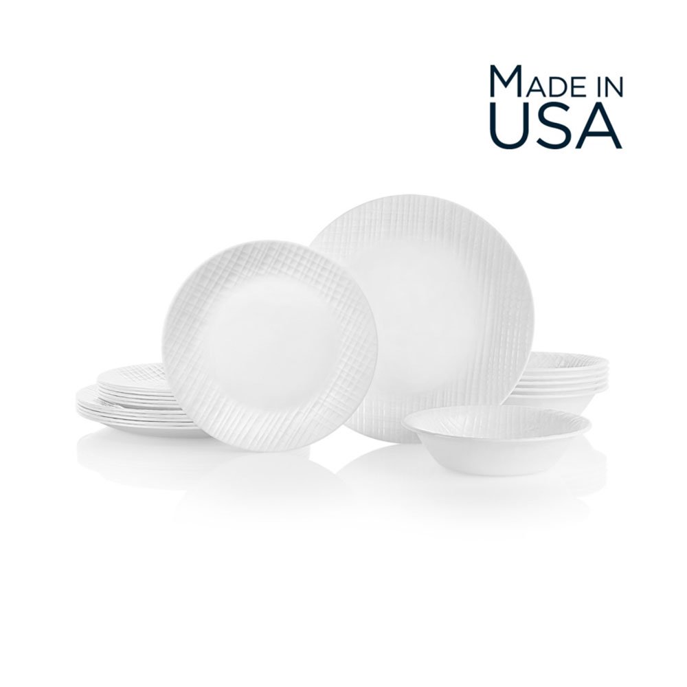 סט צלחות 12 חלקים , Linen Weave , מבית CORELLE קורנינג