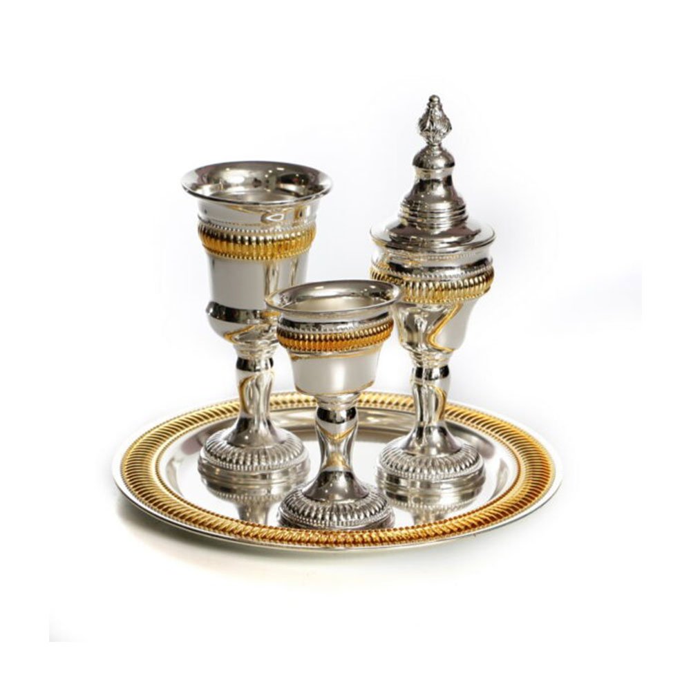 סט הבדלה - פסים משולב כסף זהב