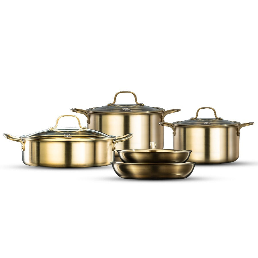 מארז כלי בישול 8 חלקים – סירים 20/24, סוטאז’ 28 ס”מ, מחבת 20/28 ס”מ CROWN מבית Food appeal