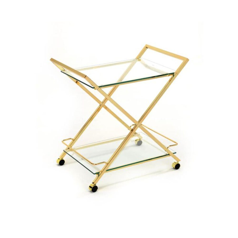 עגלת משקאות מלבנית - זהב מתכת זכוכית 77X48 ס"מ