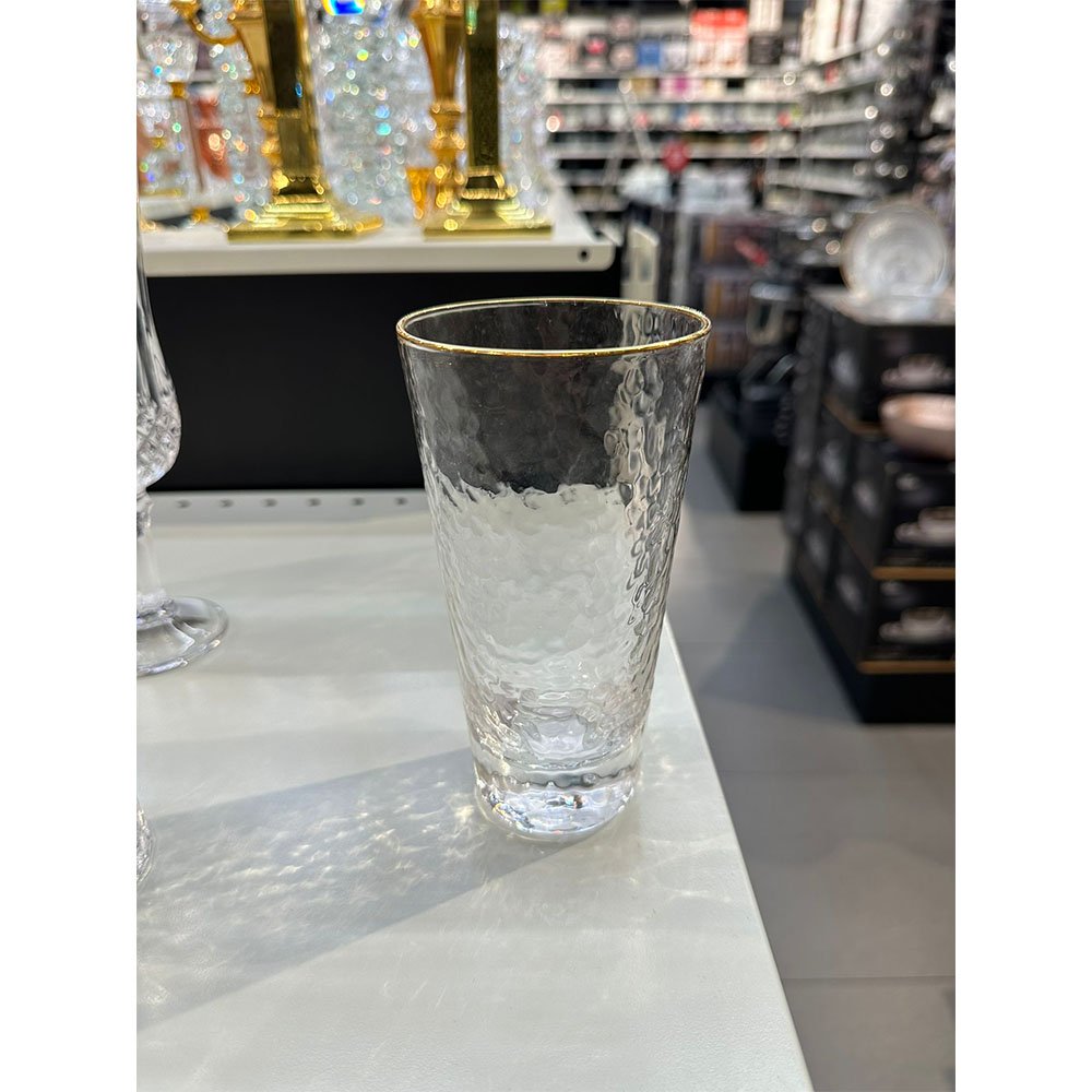 סט 6 כוס שתיה קרה - זכוכית רקועה עיטור זהב 320 מ"ל