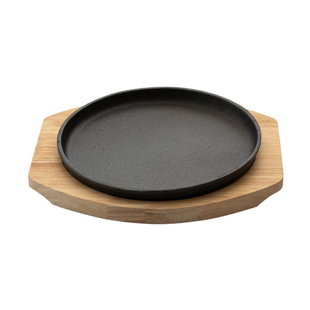 צלחת עגולה יציקת ברזל 22 ס"מ עם תחתית עץ CutterPeeler