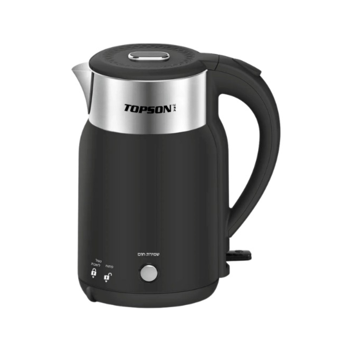 קומקום שבת 1.8 ליטר צבע שחור Topson 2200W ללא טבילה