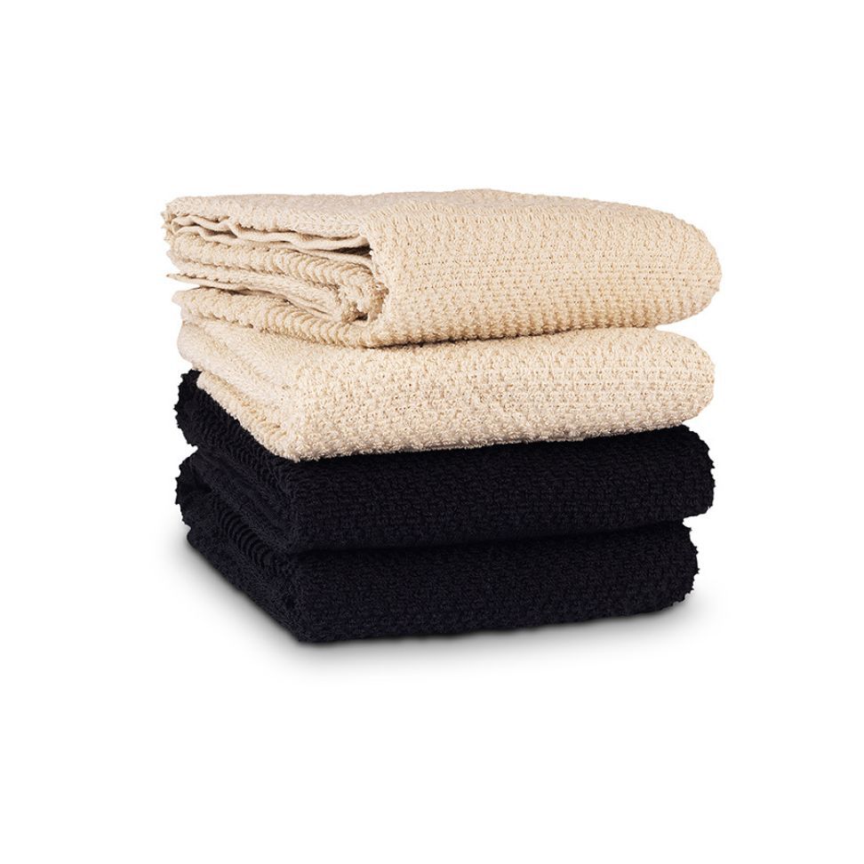 סט 2 מגבות מטבח 100% כותנה טרי שחור /אופוויט 70X50 ס"מ