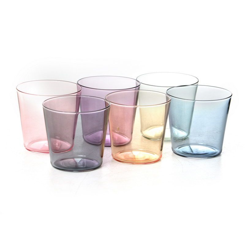 סט 6 כוס שתיה קרה - זכוכית צבעוני בשישה צבעים 300 מ"ל