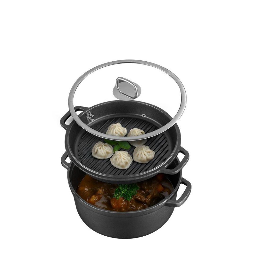 COMBO CHEF – גם סיר 28 ,6.7 ליטר וגם פלטת גריל 28 ס"מ עגולה BLACK MARBLE מבית Food appeal