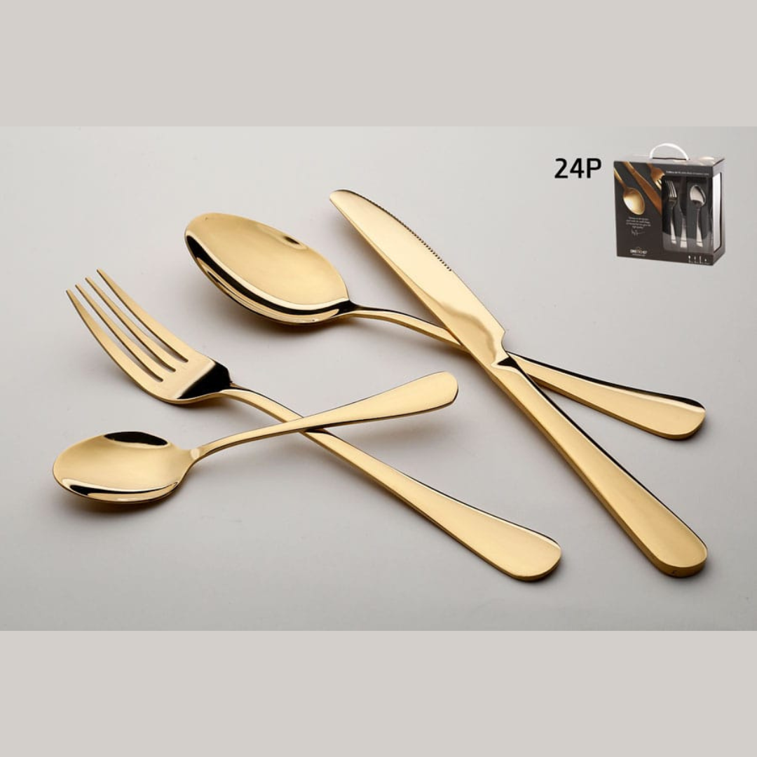 סט סכו"ם 48 חלקים | 12 סועדים - נירוסטה זהב מט דגם DAVID