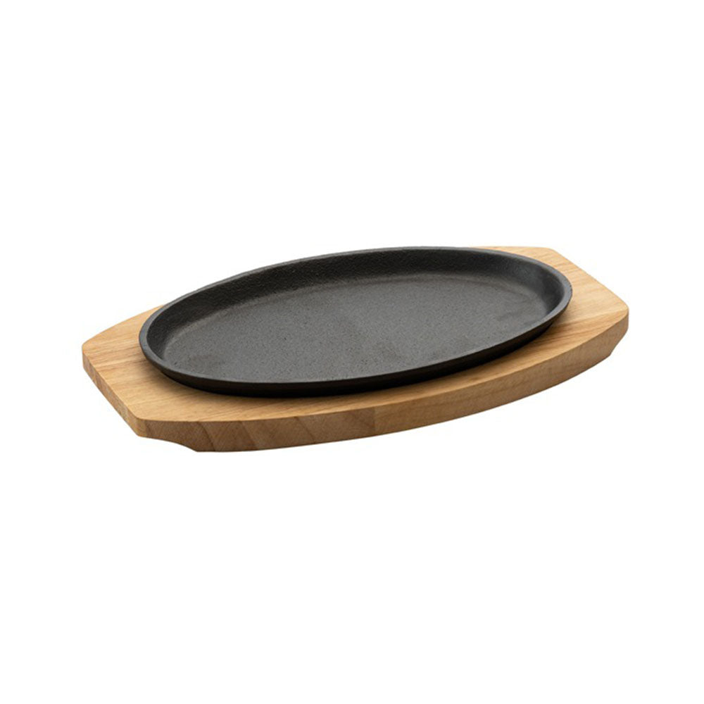 צלחת אובלית יציקת ברזל עם תחתית עץ CutterPeeler 27*17 ס"מ