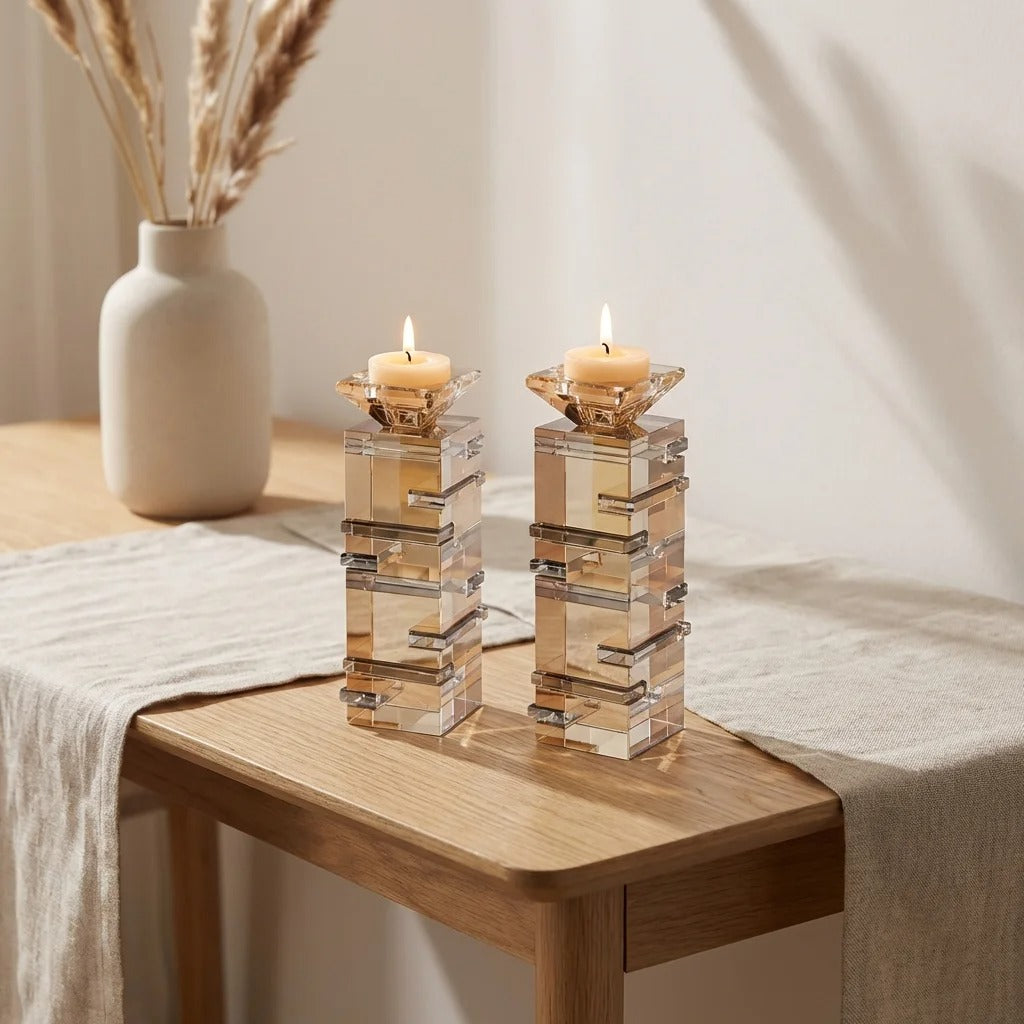 זוג פמוט - קריסטל זהב שחור 20 ס"מ