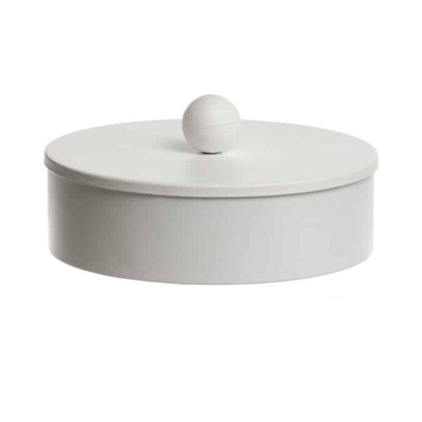 קופסא עגולה - מתכת לבנה קוטר 20.5 גובה 10.2 ס”מ