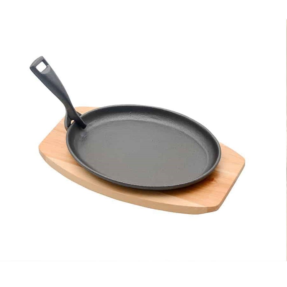 מחבת אובלית יציקת ברזל 24 ס"מ עם תחתית עץ CutterPeeler