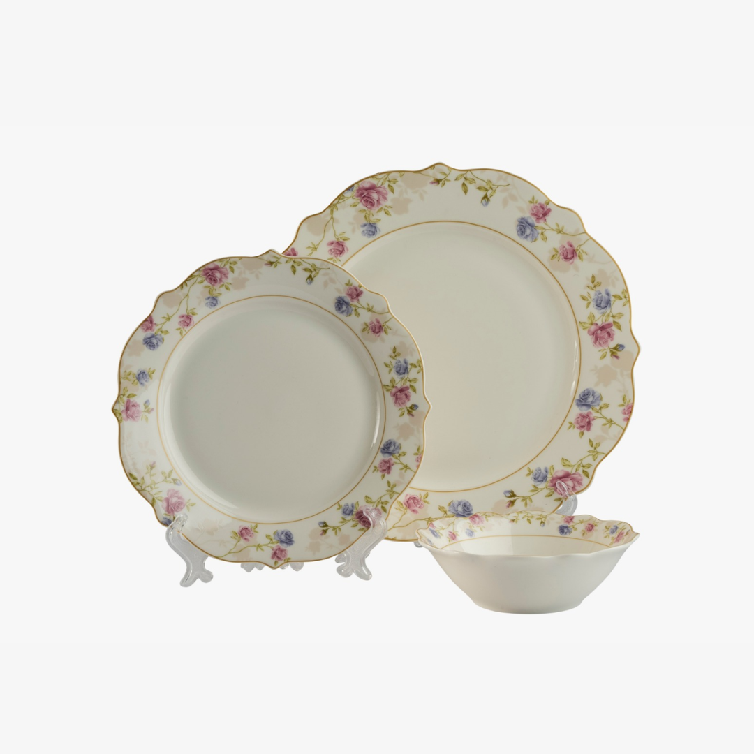 סט צלחות 18 חלקים - פורצלן פרחי רוז קולקשיין