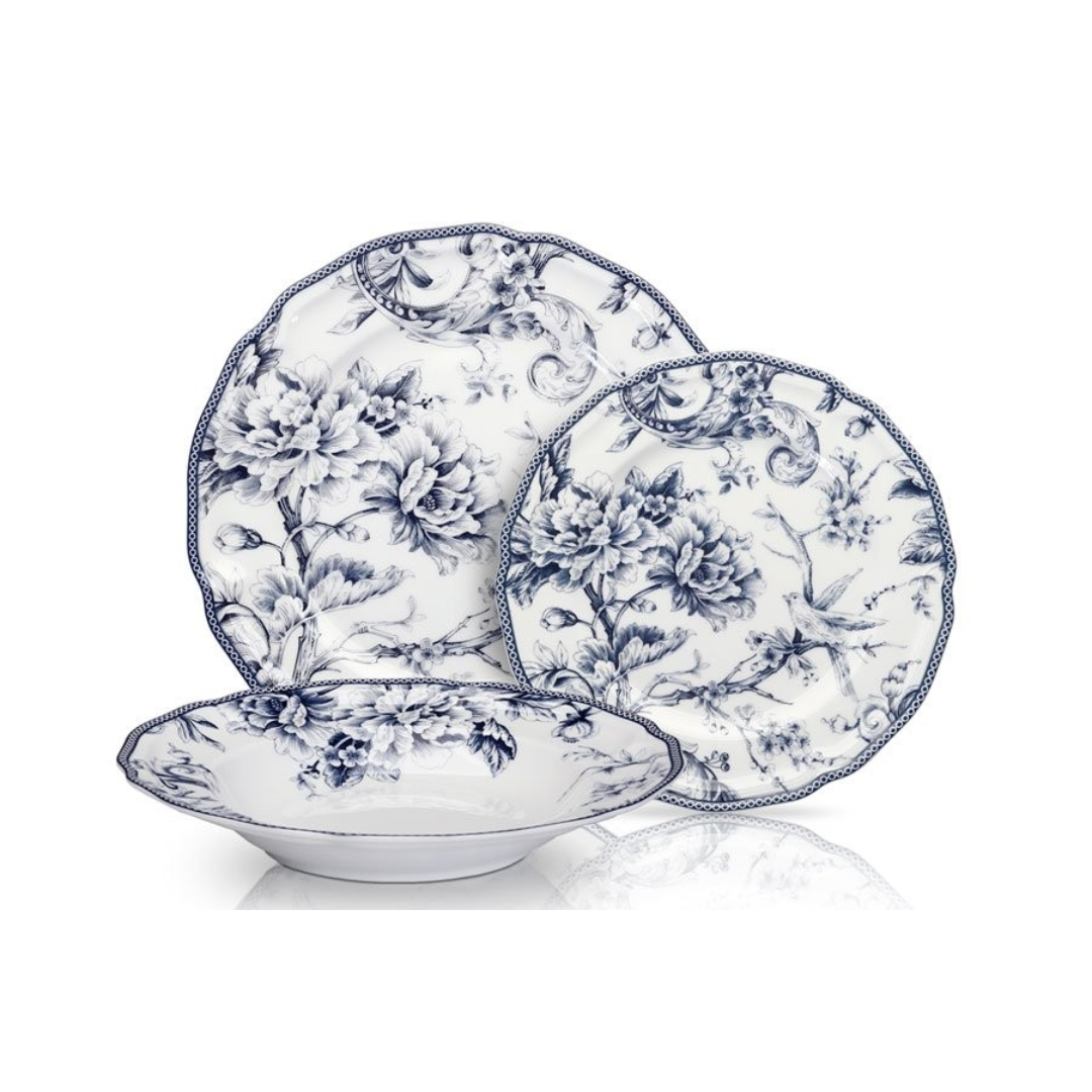 סט צלחות 18 חלקים - פורצלן BONE CHINA LIMOGES כחול