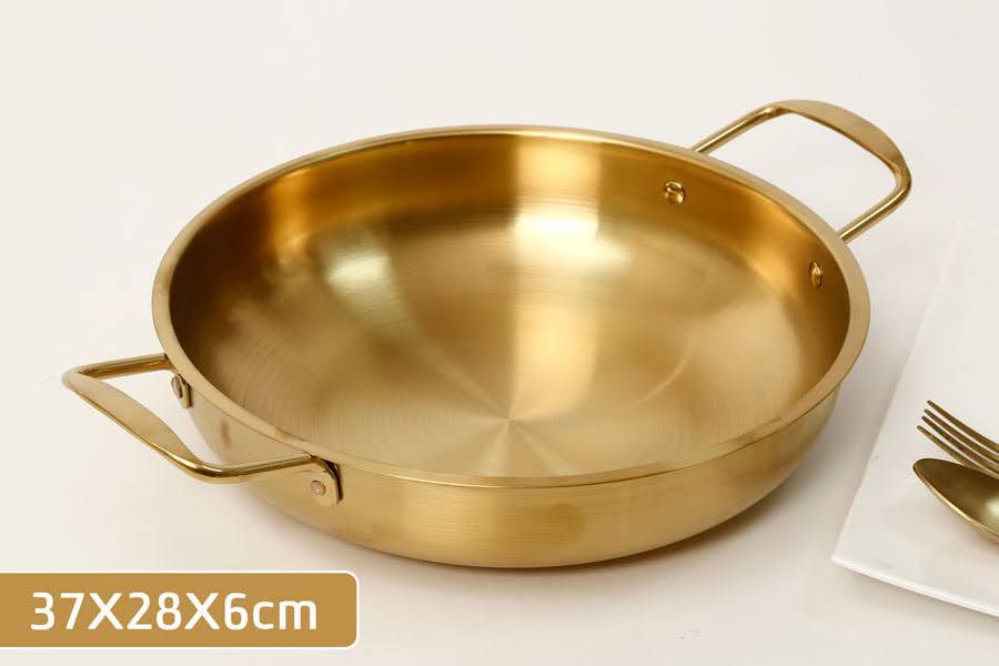 מחבת הגשה נירוסטה זהב 2 ידיות - 28X6 ס"מ