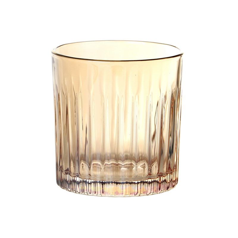 סט 6 כוס שתיה קרה - זכוכית אמבר פסים 300 מ"ל פס זהב