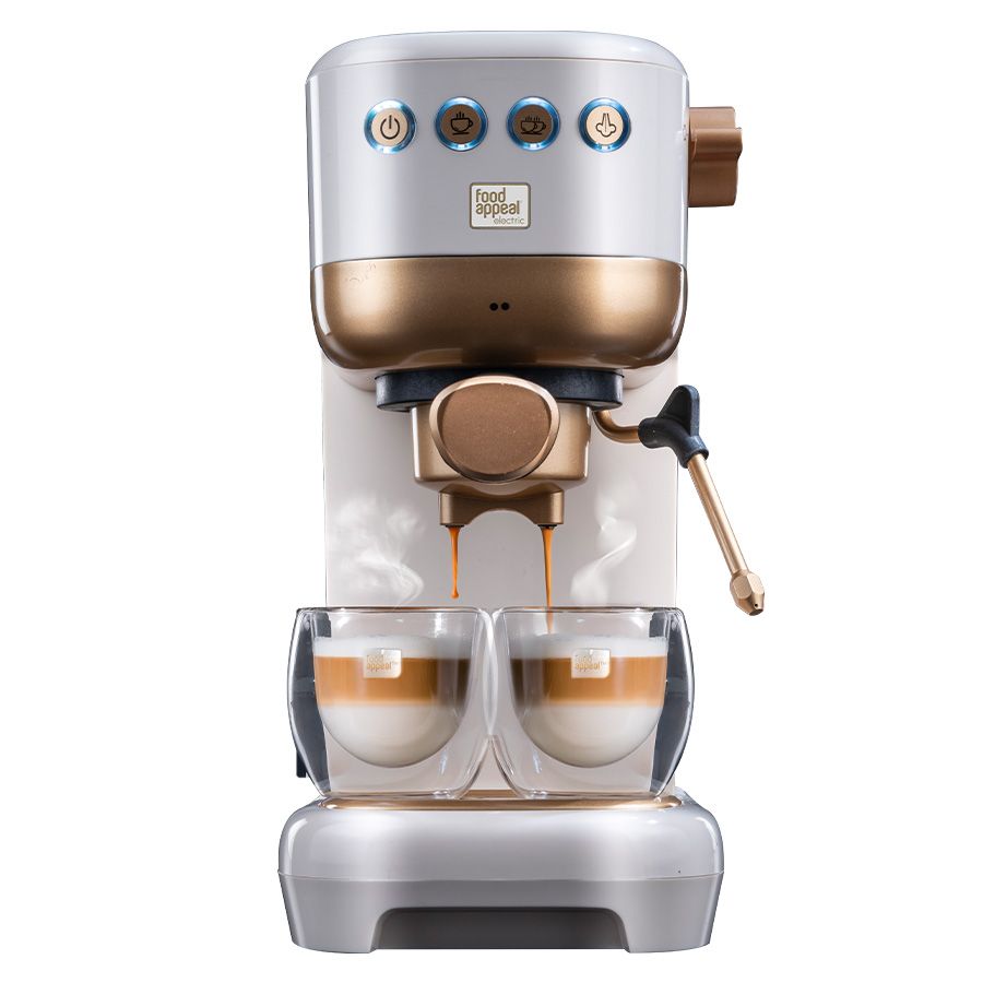 מכונת קפה אספרסו תואמת קפסולות Nespresso וקפה טחון לבן/זהב מבית Food appeal
