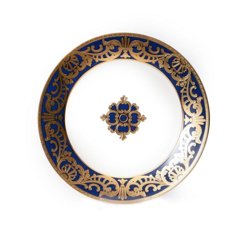 סט צלחות 18 חלקים - דגם Jessica כחול זהב New Bone China זהב 24 קראט