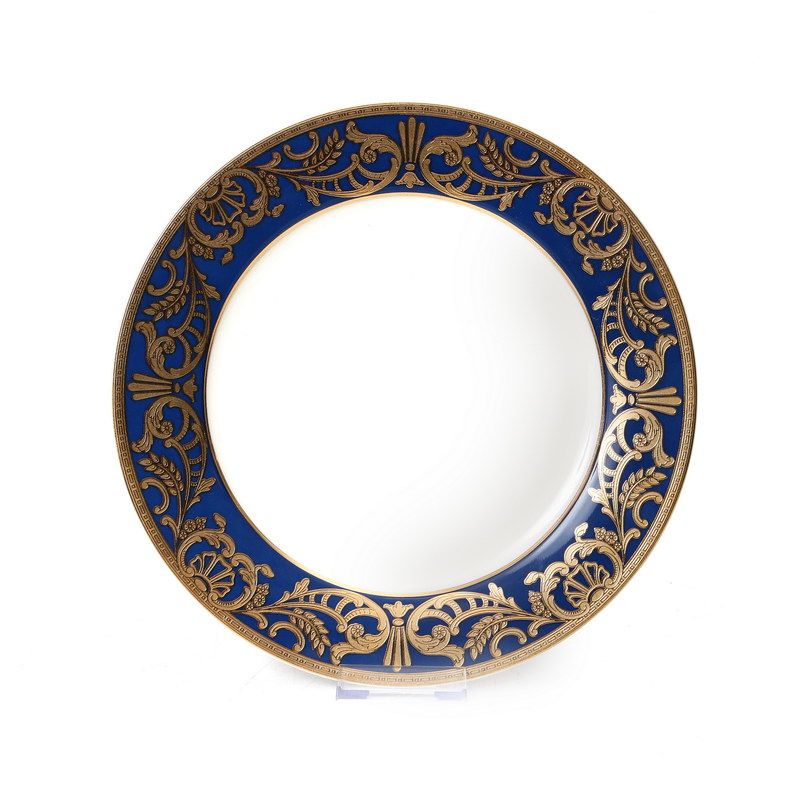 סט צלחות 18 חלקים - דגם Jessica כחול זהב New Bone China זהב 24 קראט