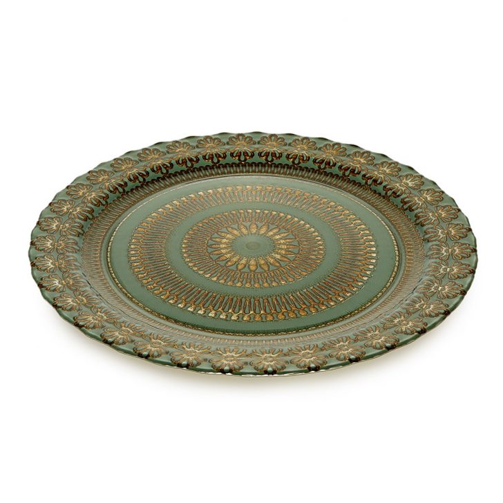 צלחת מנה עיקרית ברוז' ירוק-זהב 28.5 ס"מ