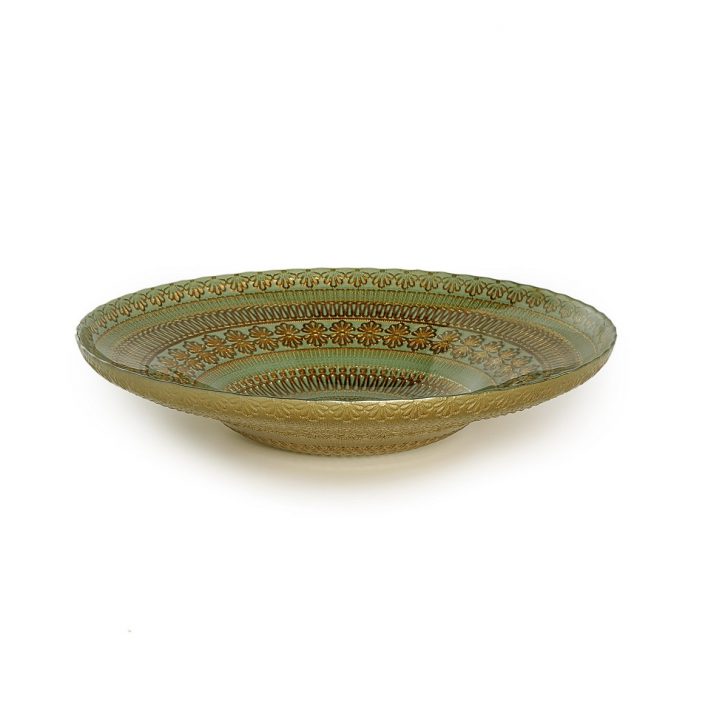 קערת הגשה שטוחה 28 ס"מ ברוז' ירוק-זהב