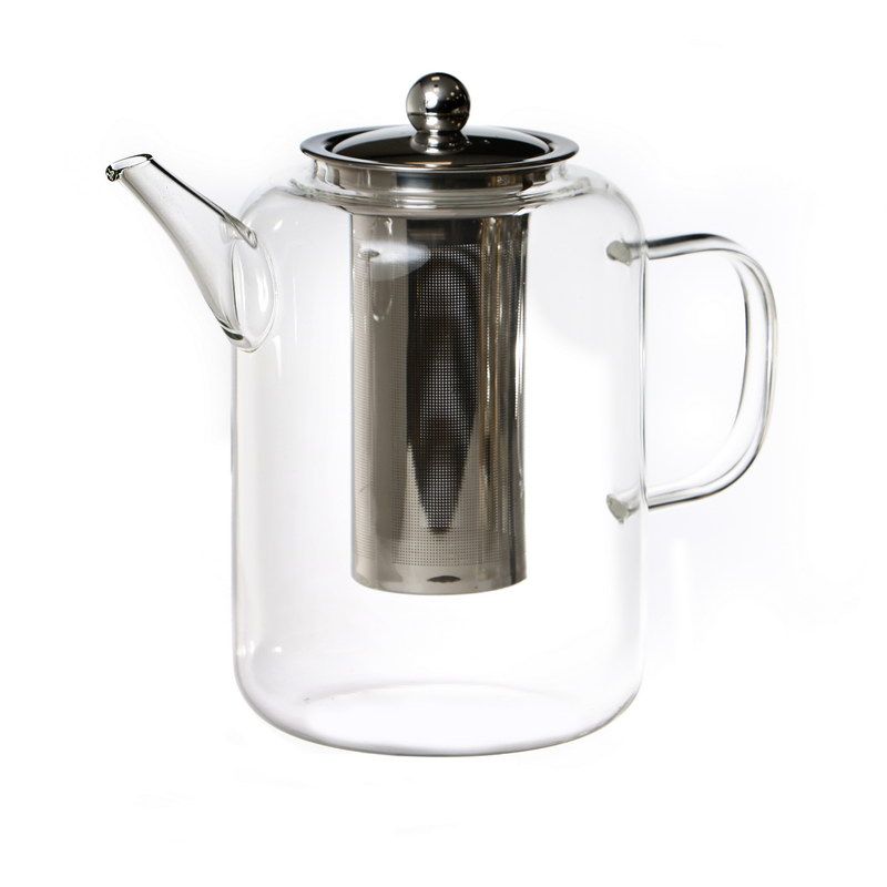 קנקן תה זכוכית - שקופה מסנן נירוסטה כסף 2 ל'