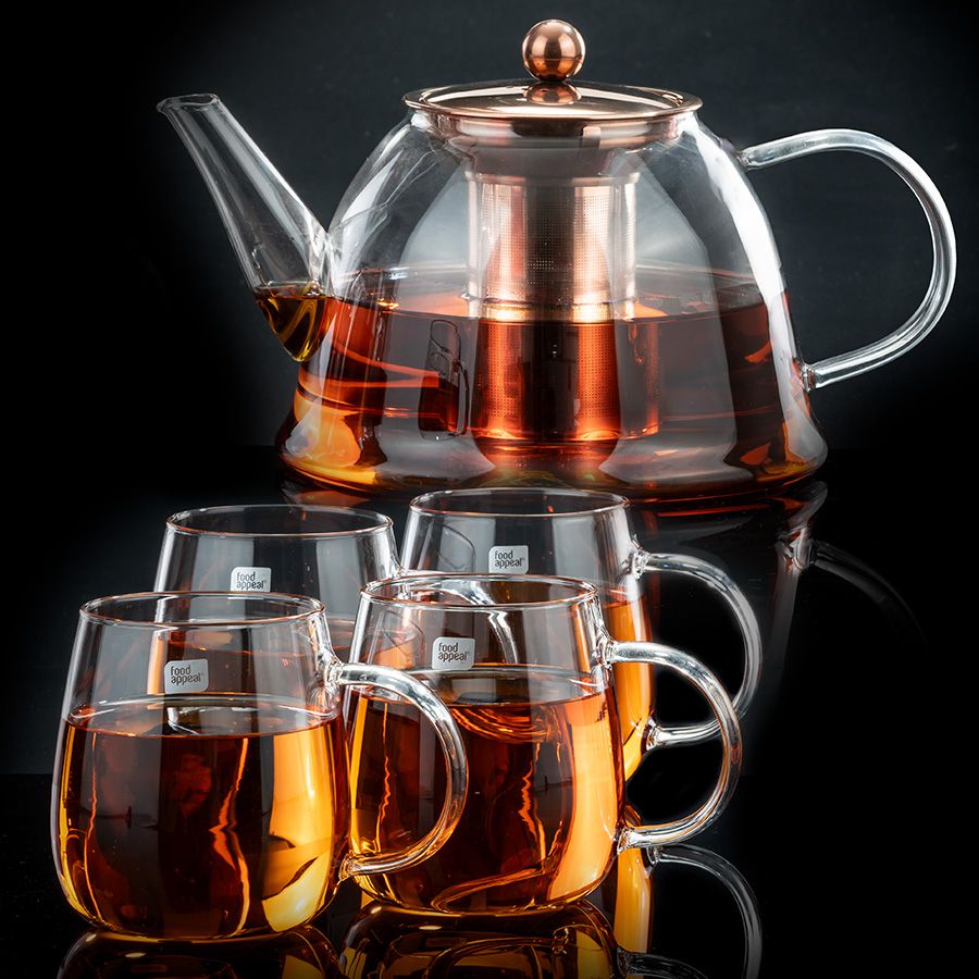 סט קנקן תה 1500 מ"ל + 4 כוסות 350 מ"ל MALAYSIA ROSE GOLD