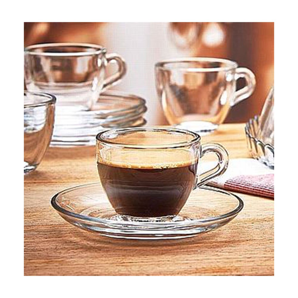 סט 6 כוס ספל זכוכית אספרסו + תחתית בייסיק 90 מ"ל