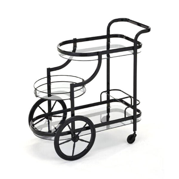 עגלת משקאות - מלבנית מתכת שחורה זכוכית