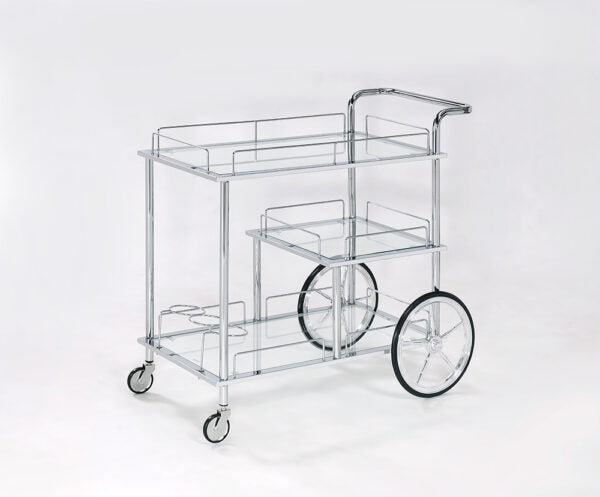 עגלת משקאות מלבנית מתכת כסף זכוכית שקופה 80X40 גובה 83 ס”מ