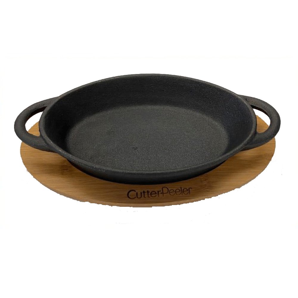 מחבת אובלית לטאבון 2 ידיות יציקת ברזל עם תחתית במבוק 26X18 ס"מ CutterPeeler