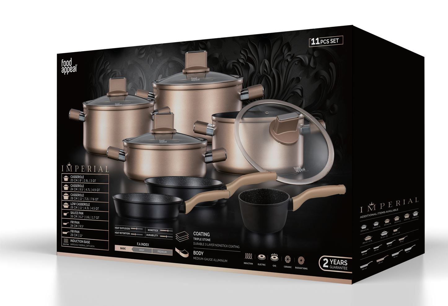 סט סירים 11 חלקים - IMPERIAL שמפנייה/שחור