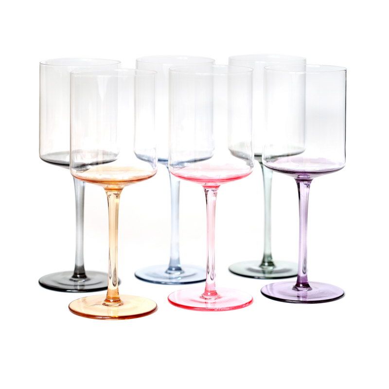 סט 6 כוס יין זכוכית קריסטל ב 6 צבעים 450 מ"ל