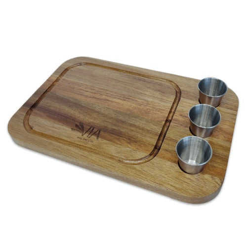 קרש עץ הגשה + 3 קעריות דגם RUSTIC