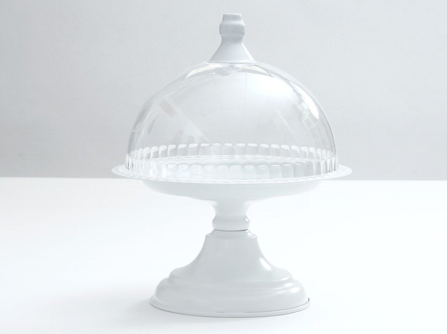 בית עוגה - מתכת לבן על רגל פעמון אקרילי 22X22X29 ס"מ