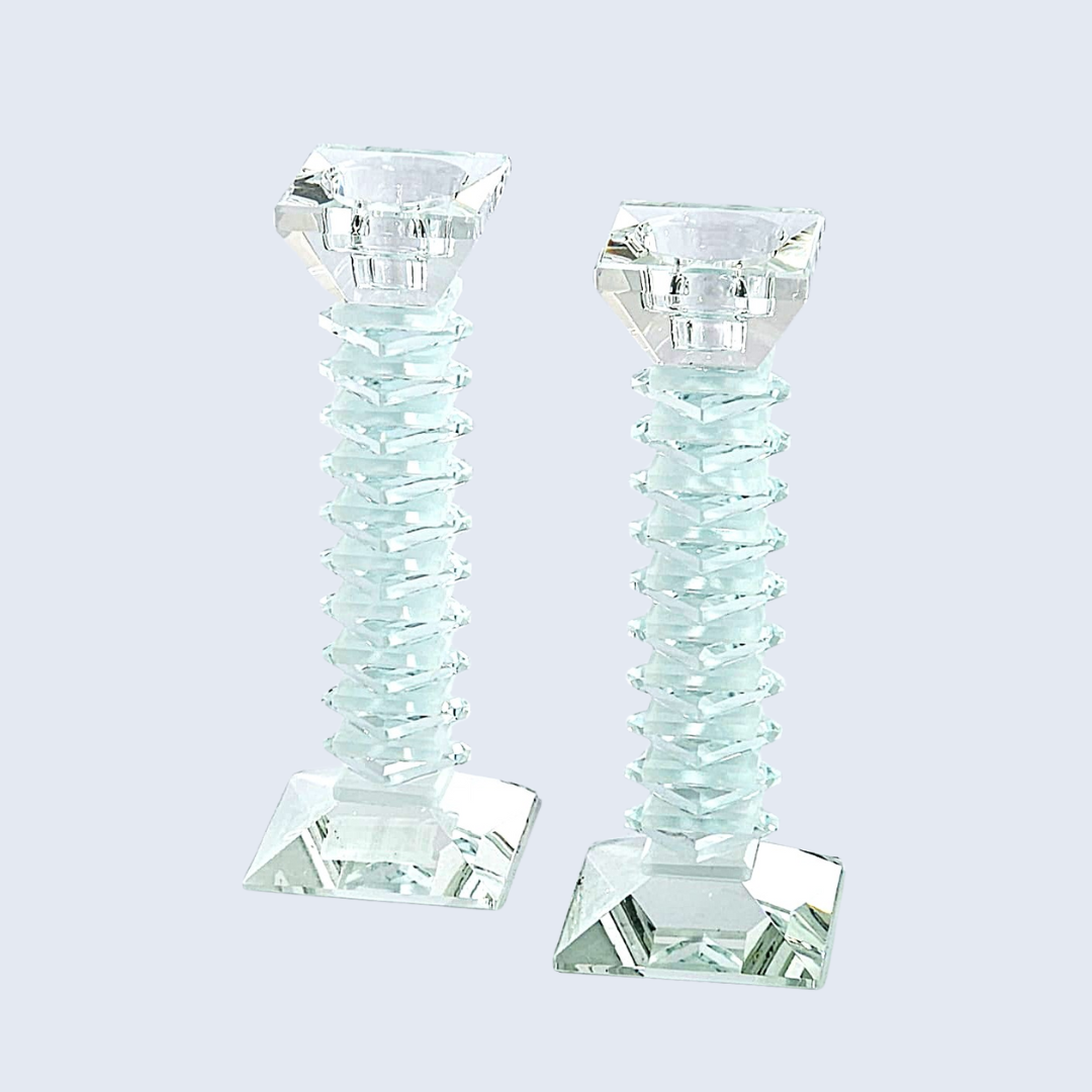 זוג פמוט - קריסטל פרמידה חלבי מדורג מט 22 ס"מ