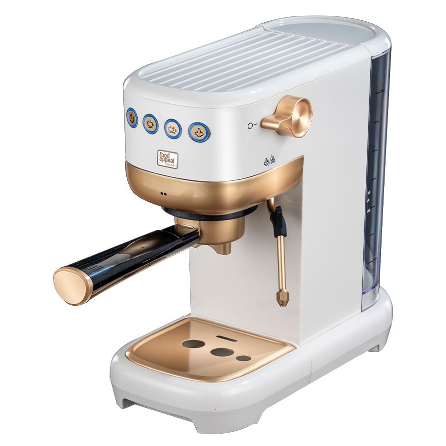 מכונת קפה אספרסו תואמת קפסולות Nespresso וקפה טחון לבן/זהב מבית Food appeal