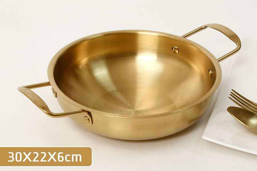 מחבת הגשה נירוסטה זהב 2 ידיות - 22X6 ס"מ