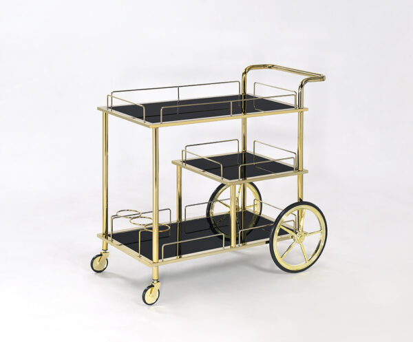 עגלת משקאות מלבנית מתכת זהב שחור זכוכית שחורה 80X40 גובה 83 ס”מ