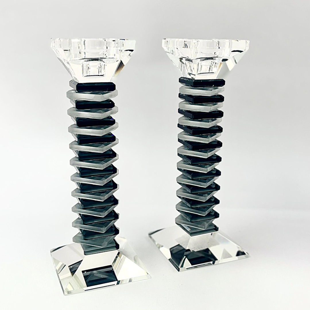 זוג פמוט - קריסטל פרמידה שחור 22 ס"מ