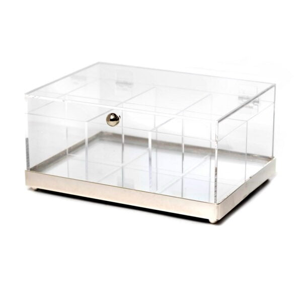 קופסת תה מחולקת - בסיס מראה מסגרת כסף 25X18 ס”מ גובה 12 ס”מ