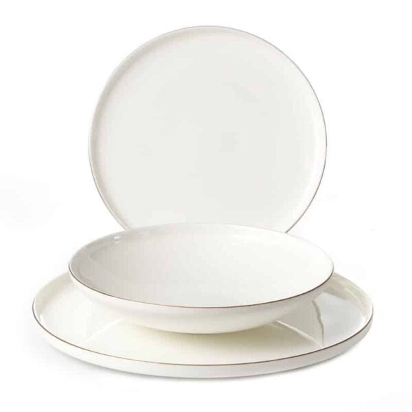 סט צלחות 18 חלקים - דגם Athen לבן פס זהב קוטר 28/18/22 ס”מ Fine Bone China