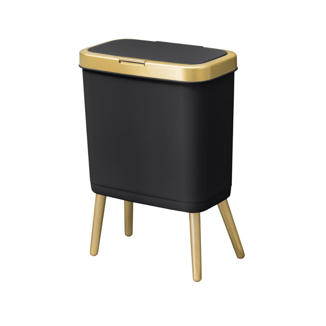 פח אשפה - שחור ראש שחור על רגליים זהב 15 ליטר