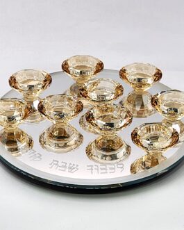 פמוט 9 קנים - שולחני קריסטל פמוטי אמבר 30 ס"מ